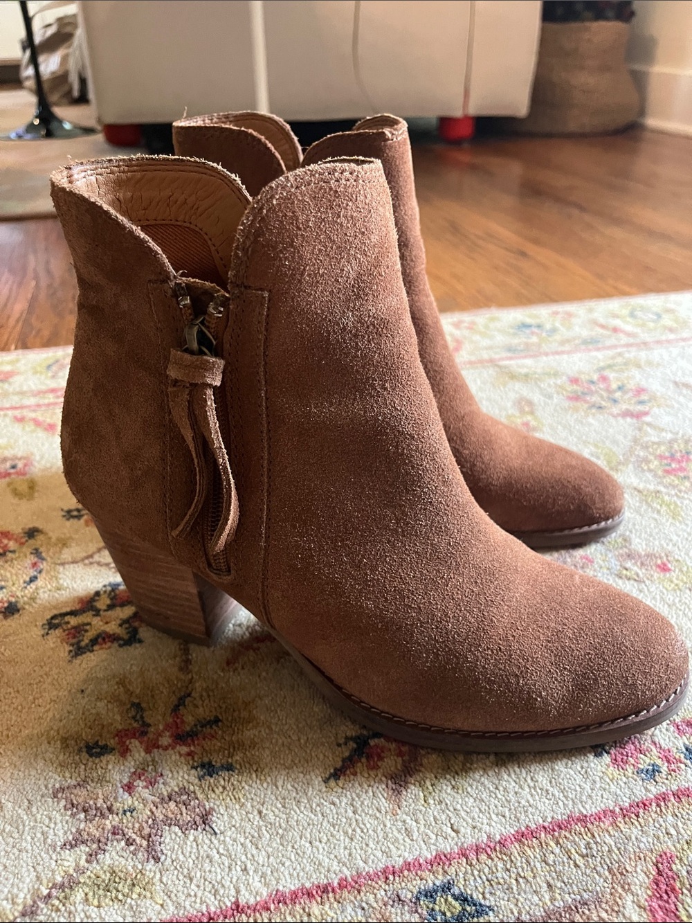 FRYE AND CO. Brown Suede Ankle Booties with Side Zip Detail